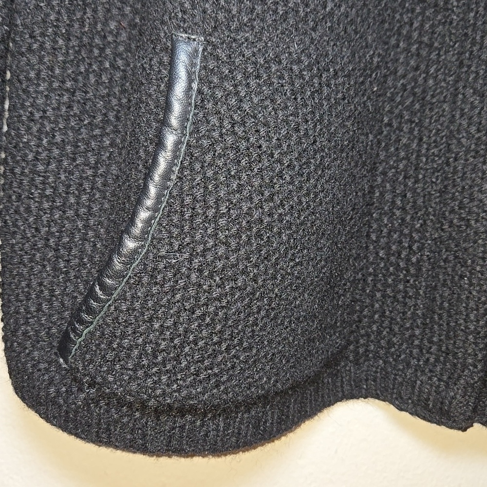 Eileen Fisher Black Yak Wool Leather Trim Textured Jacket Sweater Cardigan NWOT - Picture 6 of 16